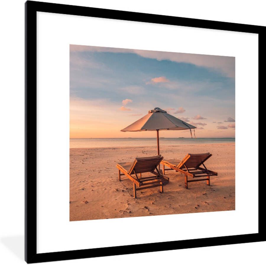 PosterMonkey Fotolijst incl. Poster Strand Ligbed Parasol 40x40 cm Posterlijst