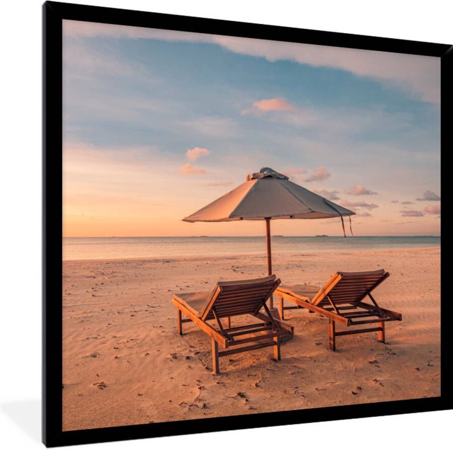 PosterMonkey Fotolijst incl. Poster Strand Ligbed Parasol 40x40 cm Posterlijst