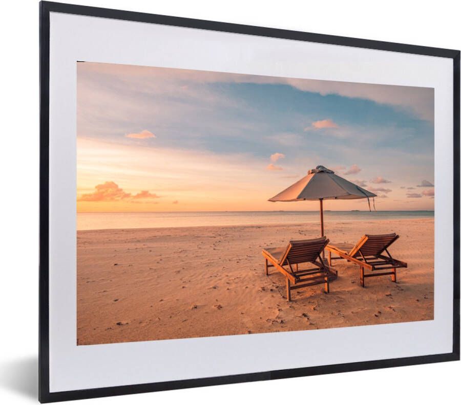 PosterMonkey Fotolijst incl. Poster Strand Ligbed Parasol 60x40 cm Posterlijst