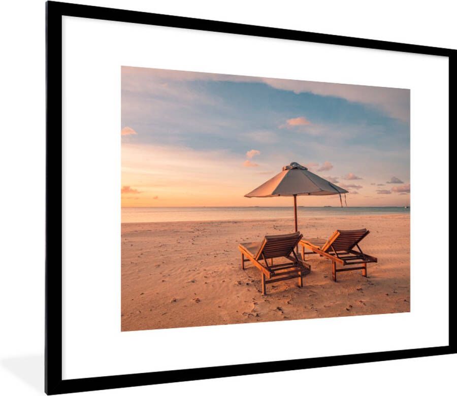 PosterMonkey Fotolijst incl. Poster Strand Ligbed Parasol 80x60 cm Posterlijst