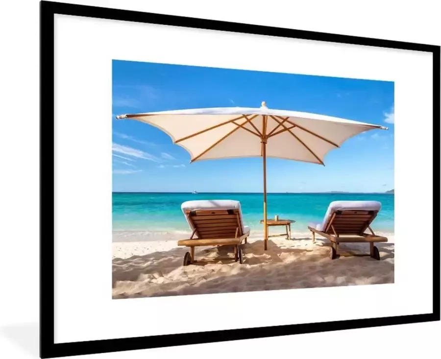 PosterMonkey Fotolijst incl. Poster Strand Parasol Ligbed 120x80 cm Posterlijst - Foto 2