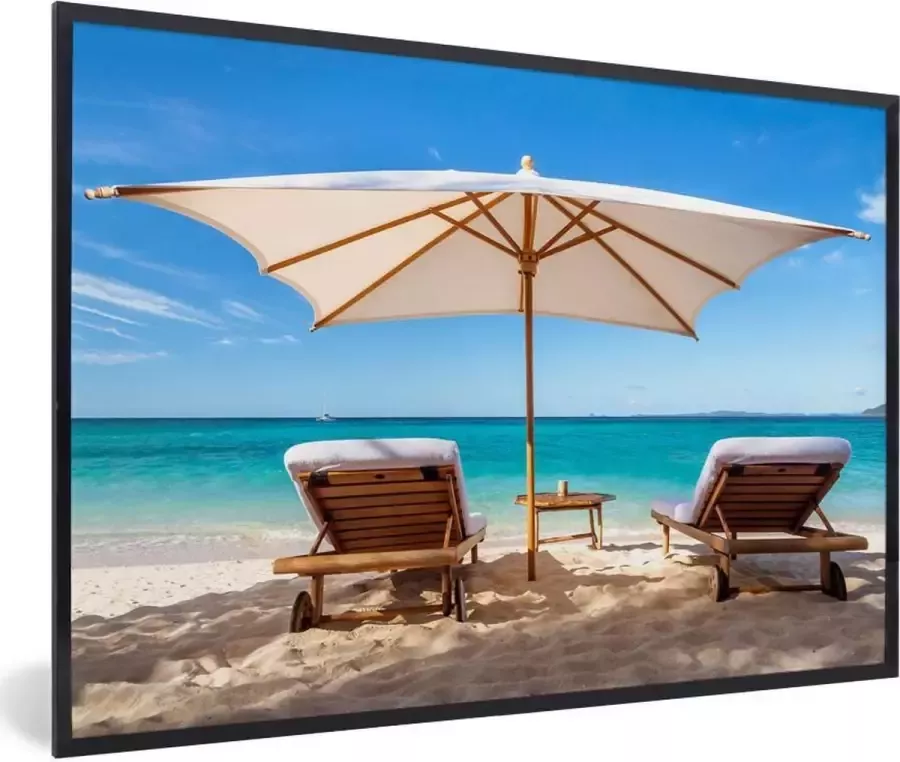 PosterMonkey Fotolijst incl. Poster Strand Parasol Ligbed 60x40 cm Posterlijst - Foto 2