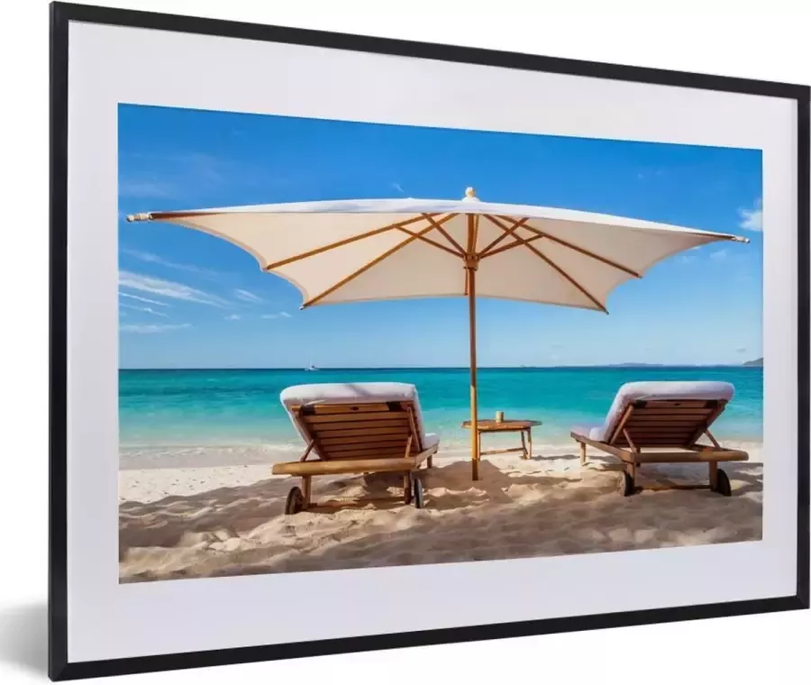PosterMonkey Fotolijst incl. Poster Strand Parasol Ligbed 60x40 cm Posterlijst