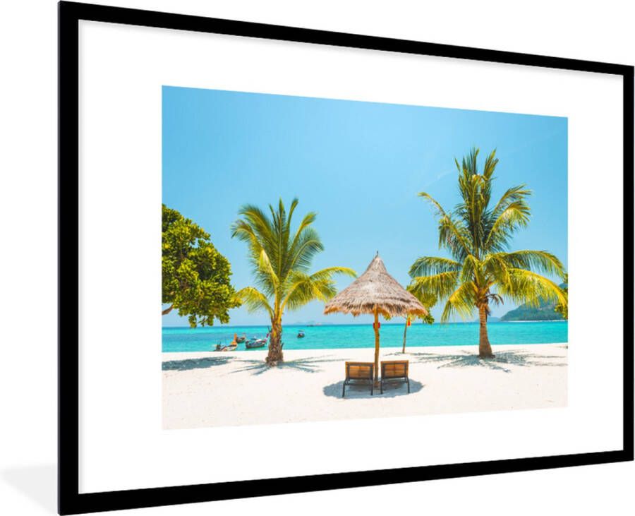 PosterMonkey Fotolijst incl. Poster Strand Parasol Palmboom 120x80 cm Posterlijst
