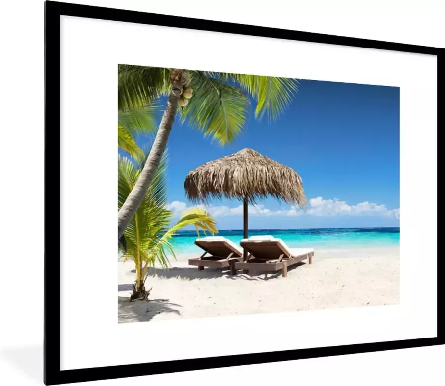 PosterMonkey Fotolijst incl. Poster Strand Parasol Zee 80x60 cm Posterlijst
