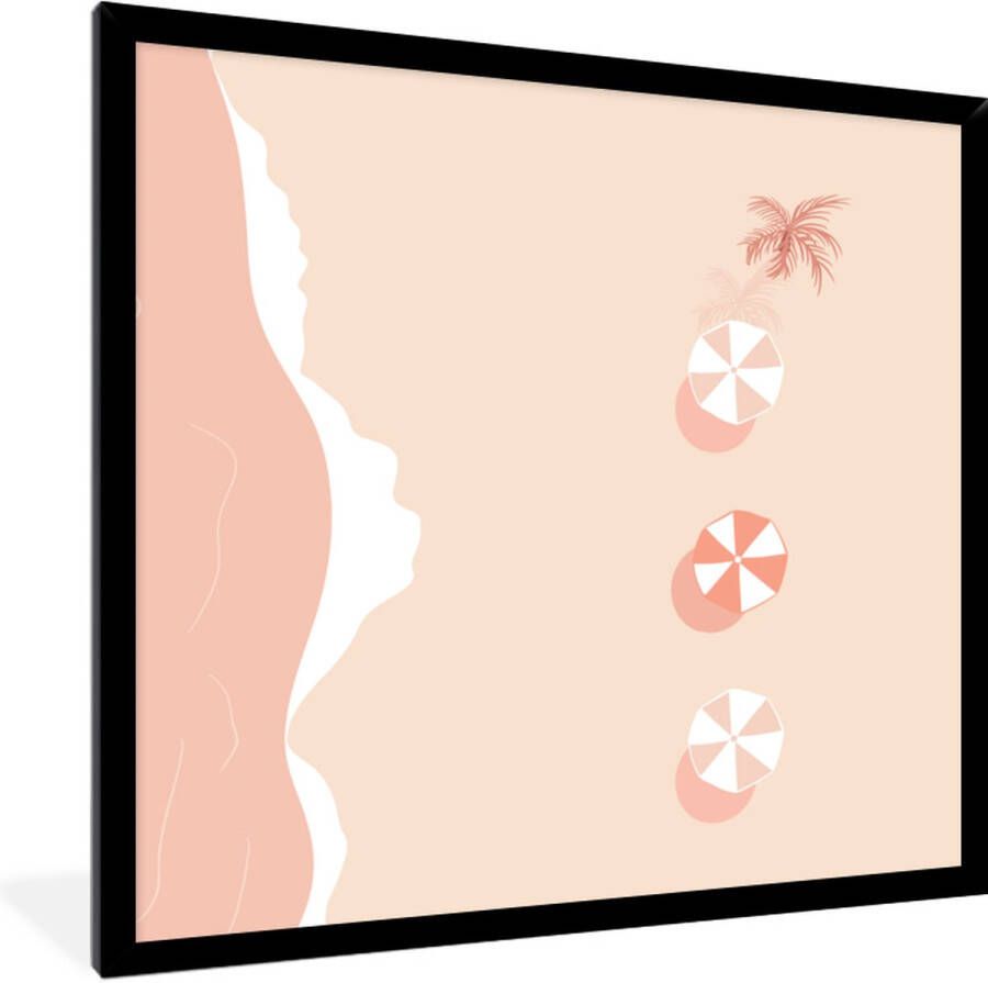 PosterMonkey Fotolijst incl. Poster Strand Parasols Roze Pastel 40x40 cm Posterlijst