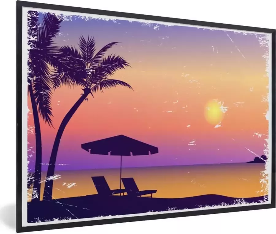 PosterMonkey Fotolijst incl. Poster Strand Stoel Parasol Nacht 120x80 cm Posterlijst - Foto 2