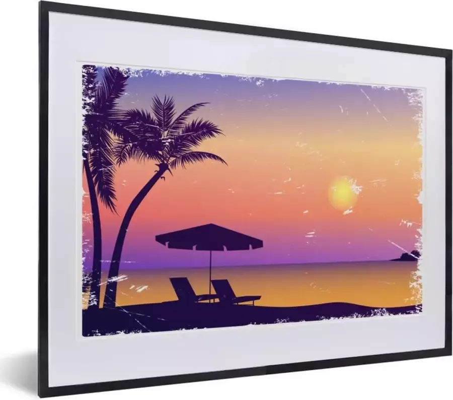 PosterMonkey Fotolijst incl. Poster Strand Stoel Parasol Nacht 40x30 cm Posterlijst