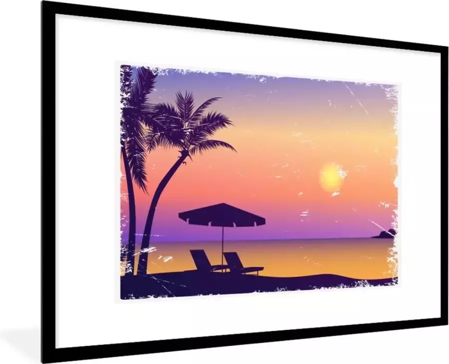 PosterMonkey Fotolijst incl. Poster Strand Stoel Parasol Nacht 90x60 cm Posterlijst