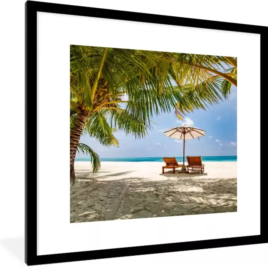 PosterMonkey Fotolijst incl. Poster Strand Strandstoel Parasol 40x40 cm Posterlijst