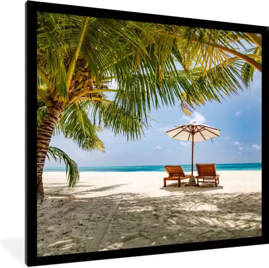 PosterMonkey Fotolijst incl. Poster Strand Strandstoel Parasol 40x40 cm Posterlijst