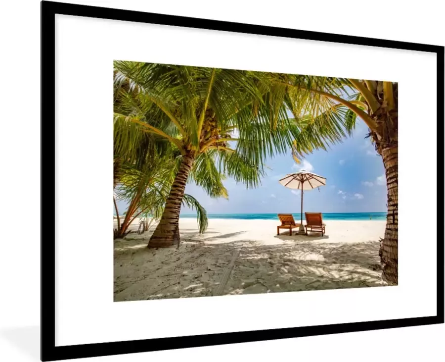 PosterMonkey Fotolijst incl. Poster Strand Strandstoel Parasol 90x60 cm Posterlijst
