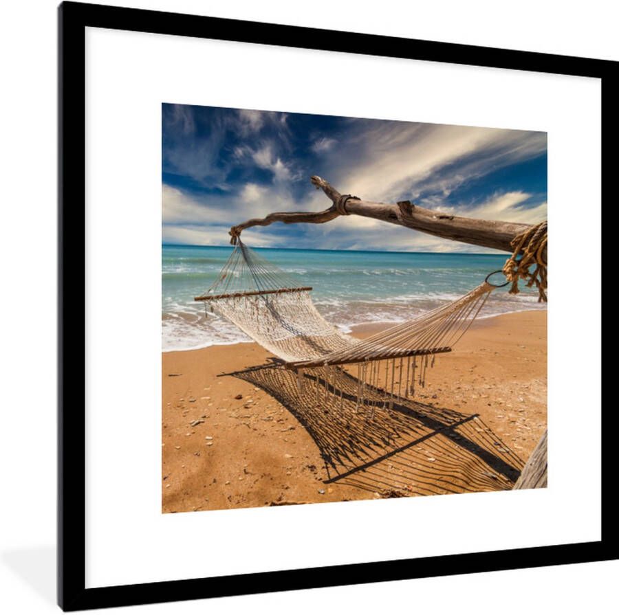 PosterMonkey Fotolijst incl. Poster Strand Zee Hangmat 40x40 cm Posterlijst