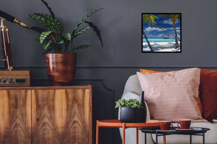 PosterMonkey Fotolijst incl. Poster Strand Zomer Hangmat 40x40 cm Posterlijst - Foto 2