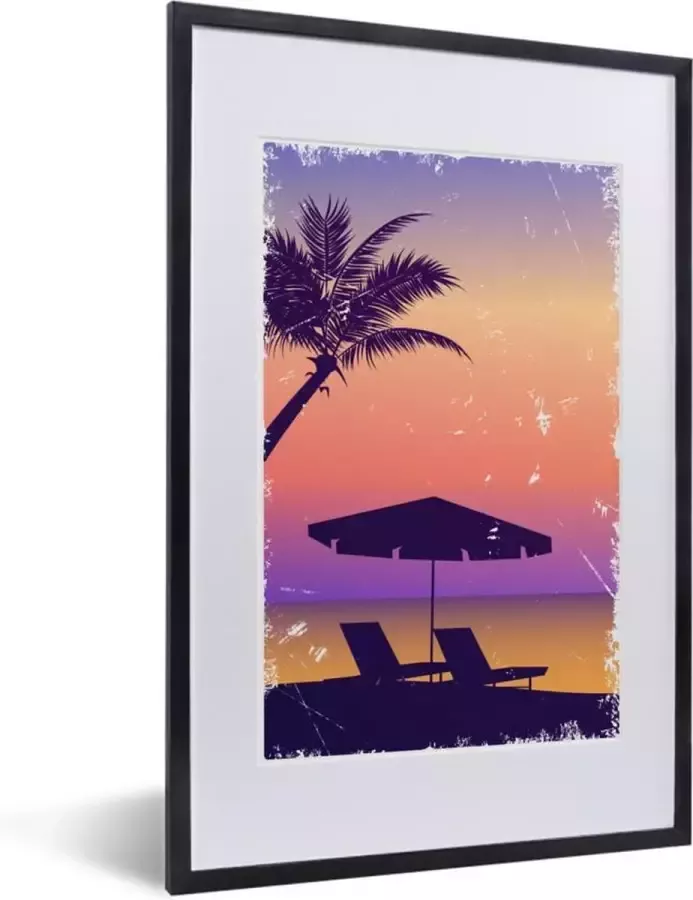 PosterMonkey Fotolijst incl. Poster Strandstoel Parasol Lucht Zomer 40x60 cm Posterlijst