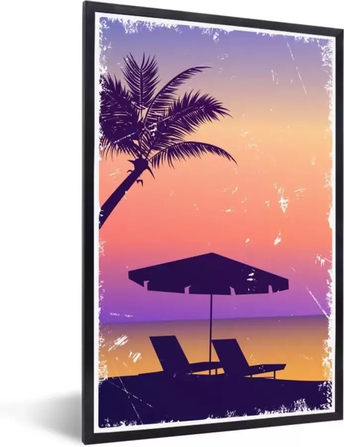 PosterMonkey Fotolijst incl. Poster Strandstoel Parasol Lucht Zomer 40x60 cm Posterlijst