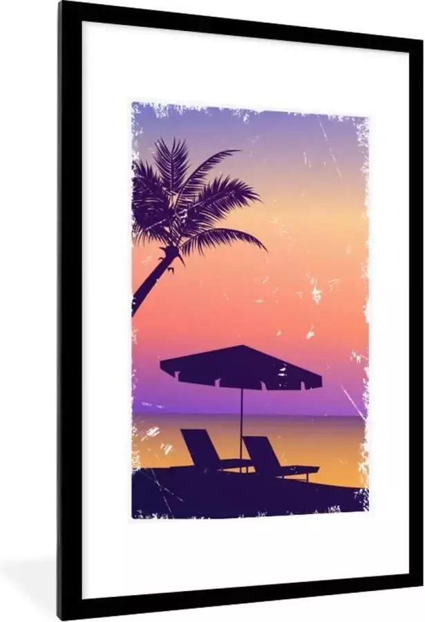 PosterMonkey Fotolijst incl. Poster Strandstoel Parasol Lucht Zomer 60x90 cm Posterlijst