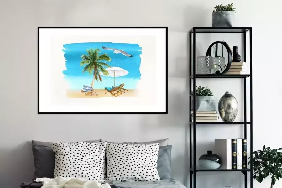 PosterMonkey Fotolijst incl. Poster Strandstoel Parasol Palmbomen Strand 120x80 cm Posterlijst - Foto 2