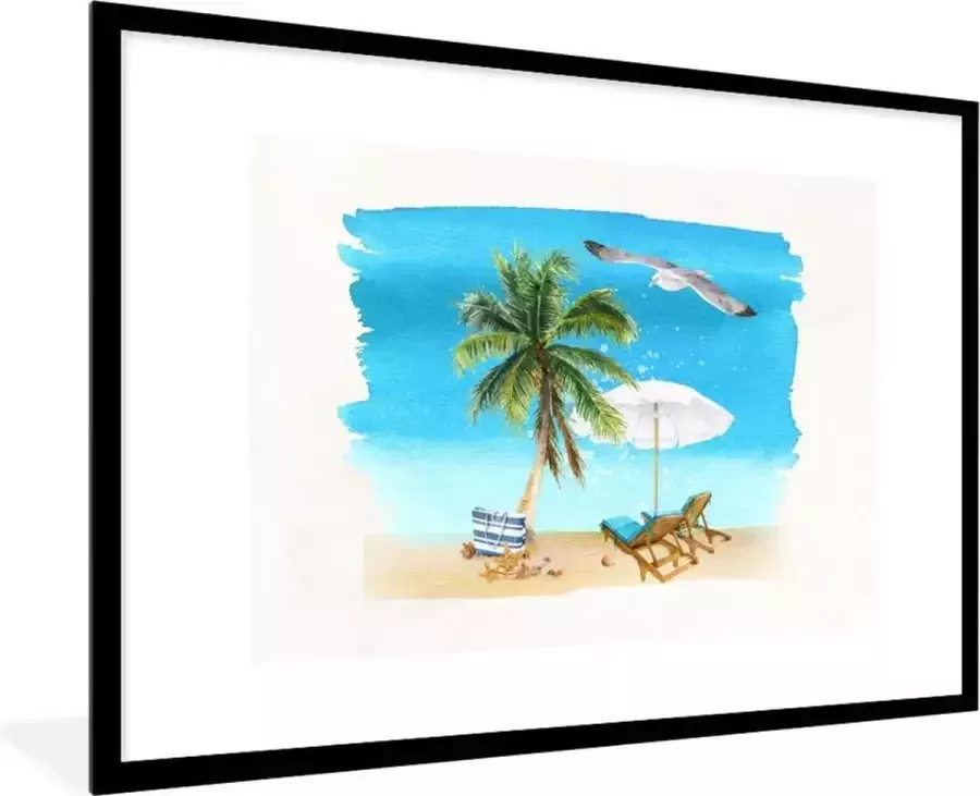 PosterMonkey Fotolijst incl. Poster Strandstoel Parasol Palmbomen Strand 90x60 cm Posterlijst