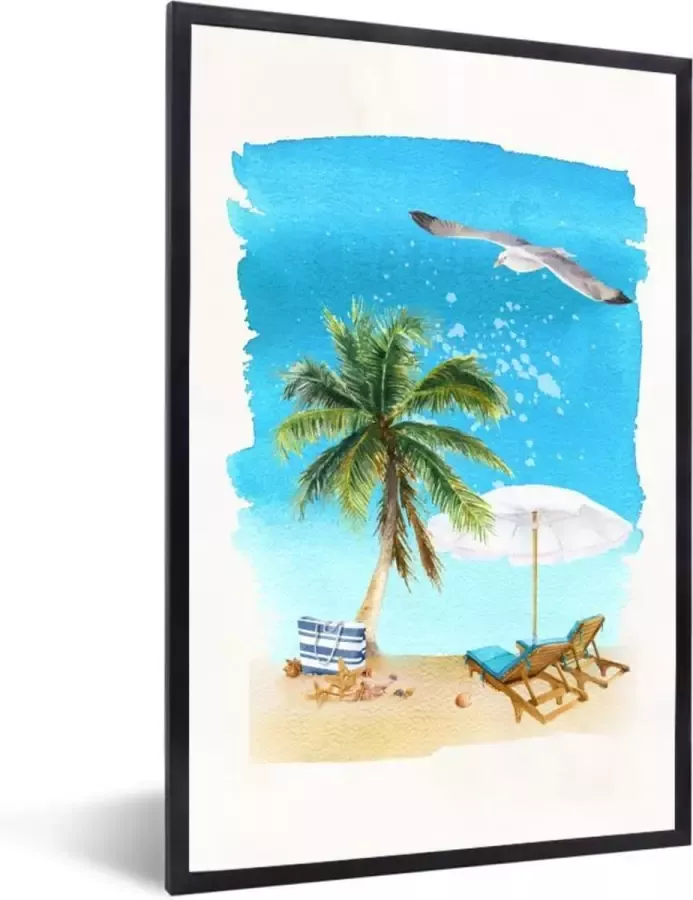 PosterMonkey Fotolijst incl. Poster Strandstoel Parasol Palmboom Lucht 60x90 cm Posterlijst