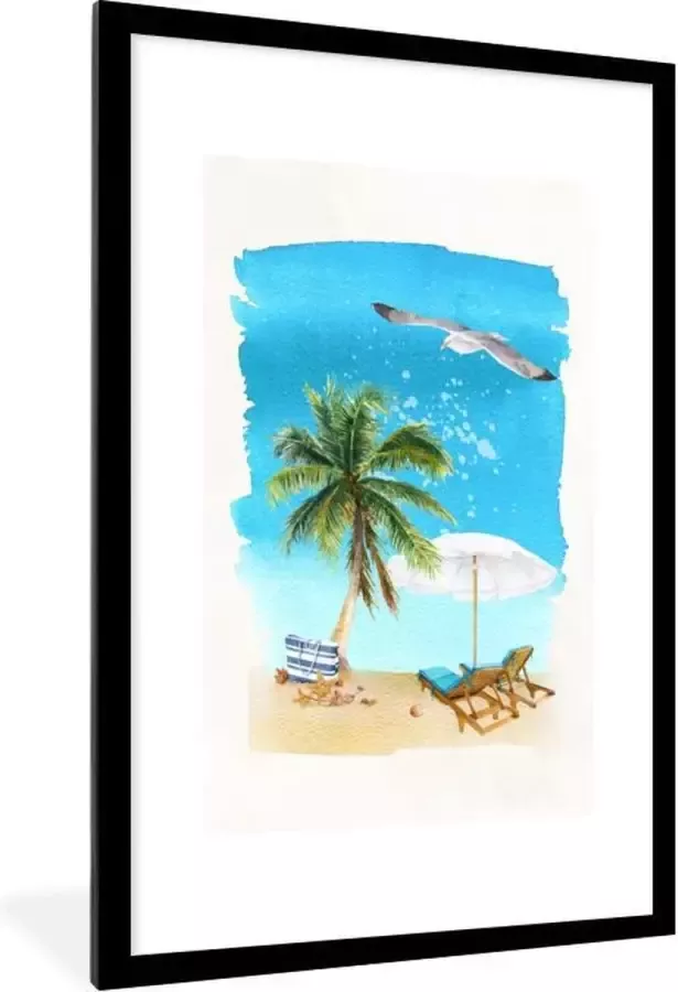 PosterMonkey Fotolijst incl. Poster Strandstoel Parasol Palmboom Lucht 60x90 cm Posterlijst