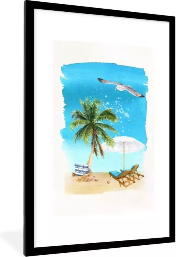PosterMonkey Fotolijst incl. Poster Strandstoel Parasol Palmboom Lucht 80x120 cm Posterlijst - Foto 2