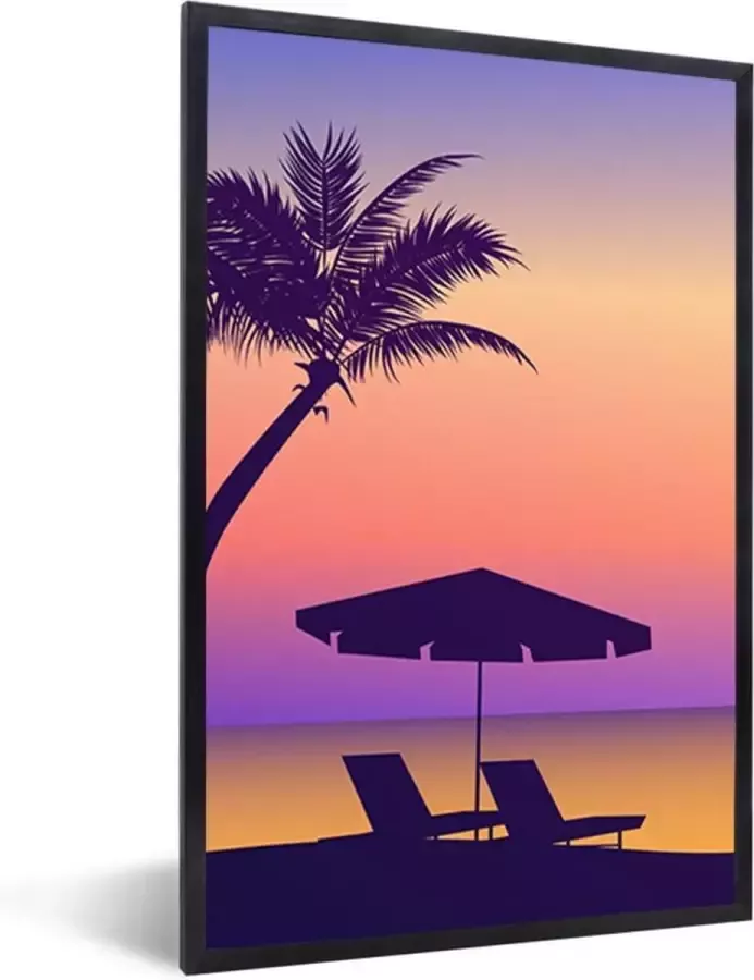 PosterMonkey Fotolijst incl. Poster Strandstoel Parasol Palmboom Nacht 40x60 cm Posterlijst