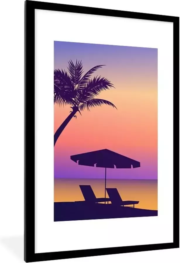PosterMonkey Fotolijst incl. Poster Strandstoel Parasol Palmboom Nacht 60x90 cm Posterlijst