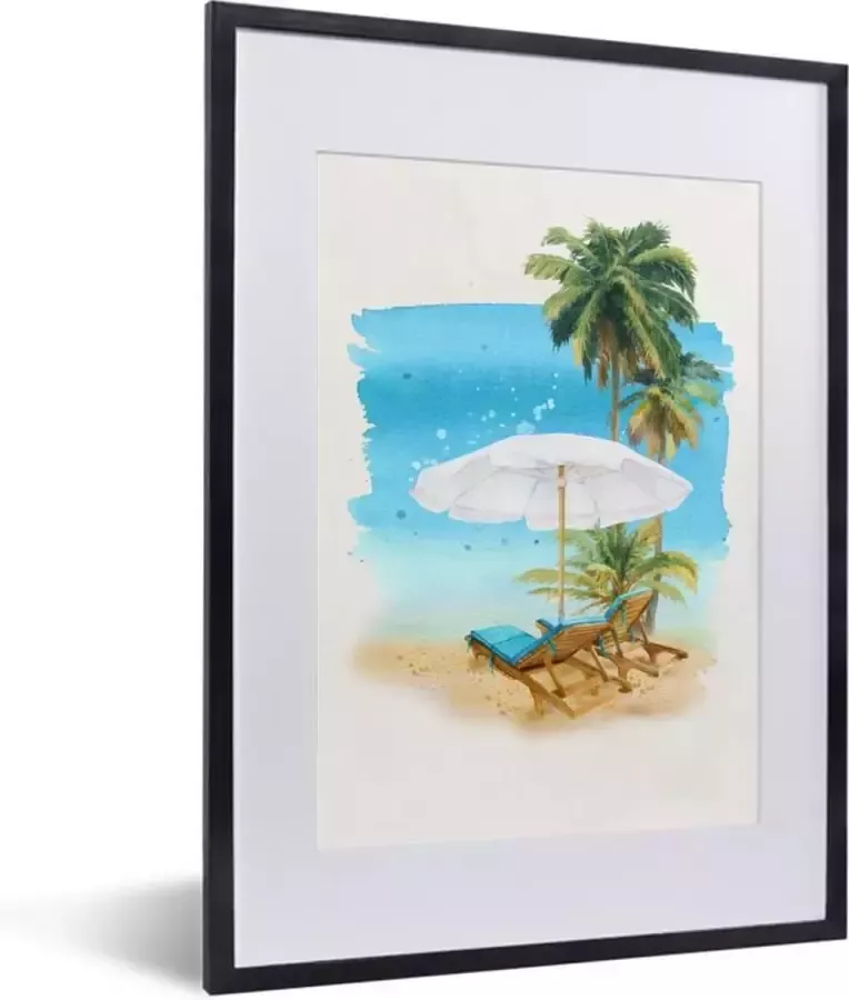 PosterMonkey Fotolijst incl. Poster Strandstoel Parasol Palmboom- Zee 30x40 cm Posterlijst