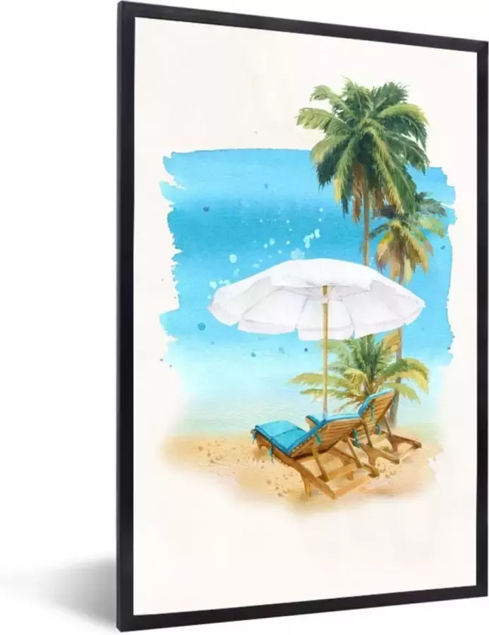 PosterMonkey Fotolijst incl. Poster Strandstoel Parasol Palmboom- Zee 80x120 cm Posterlijst
