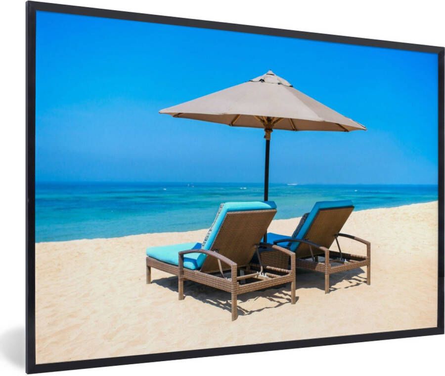 PosterMonkey Fotolijst incl. Poster Strandstoel Parasol Zomer Zee 120x80 cm Posterlijst