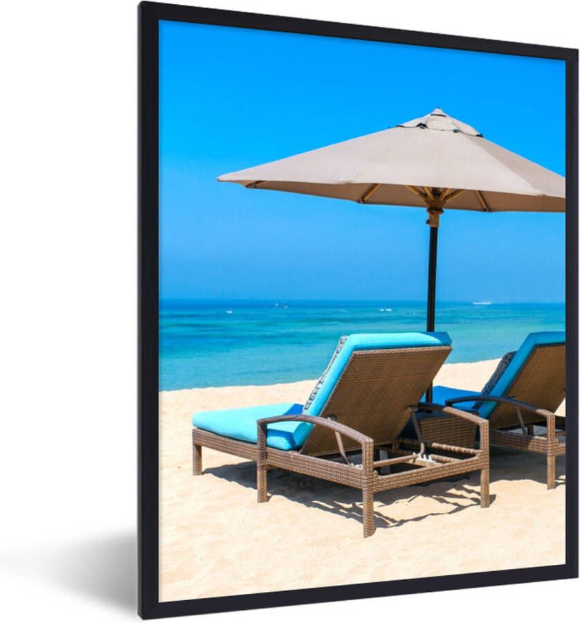PosterMonkey Fotolijst incl. Poster Strandstoel Parasol Zomer Zee 30x40 cm Posterlijst