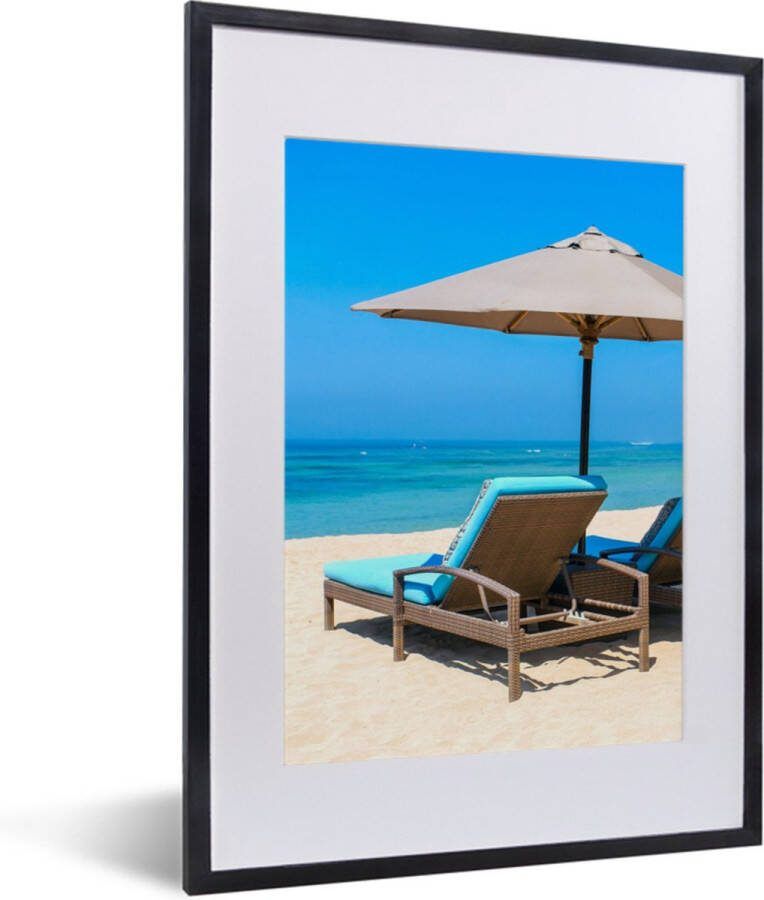 PosterMonkey Fotolijst incl. Poster Strandstoel Parasol Zomer Zee 30x40 cm Posterlijst