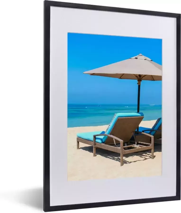 PosterMonkey Fotolijst incl. Poster Strandstoel Parasol Zomer Zee 30x40 cm Posterlijst