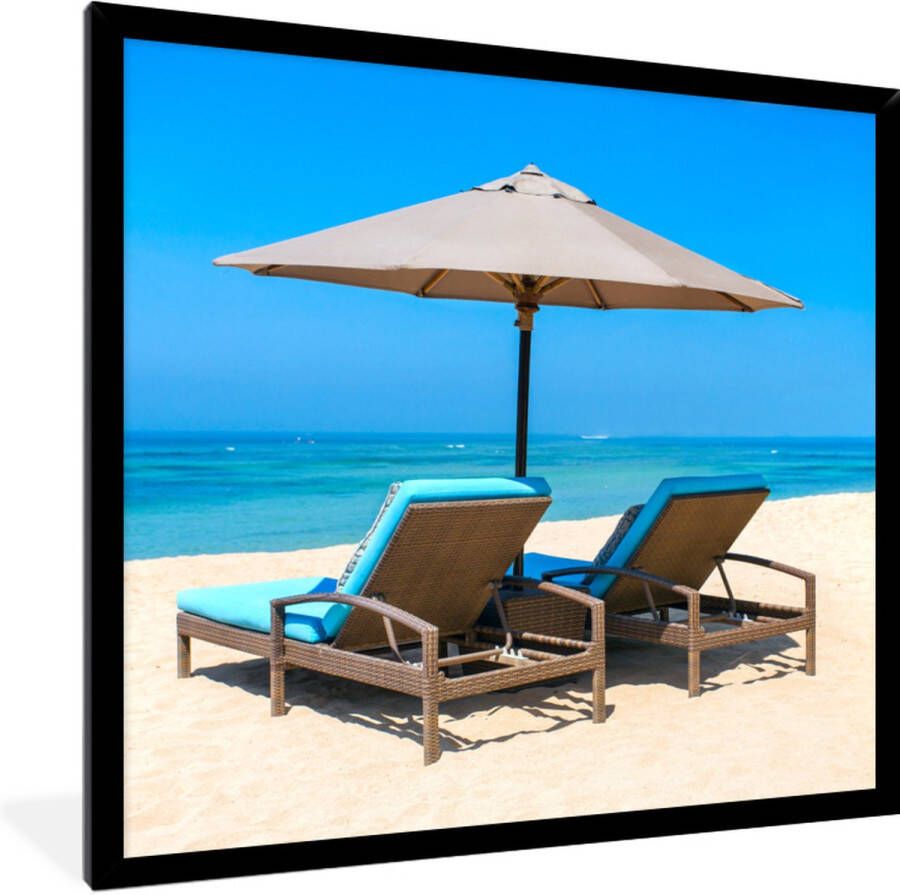 PosterMonkey Fotolijst incl. Poster Strandstoel Parasol Zomer Zee 40x40 cm Posterlijst