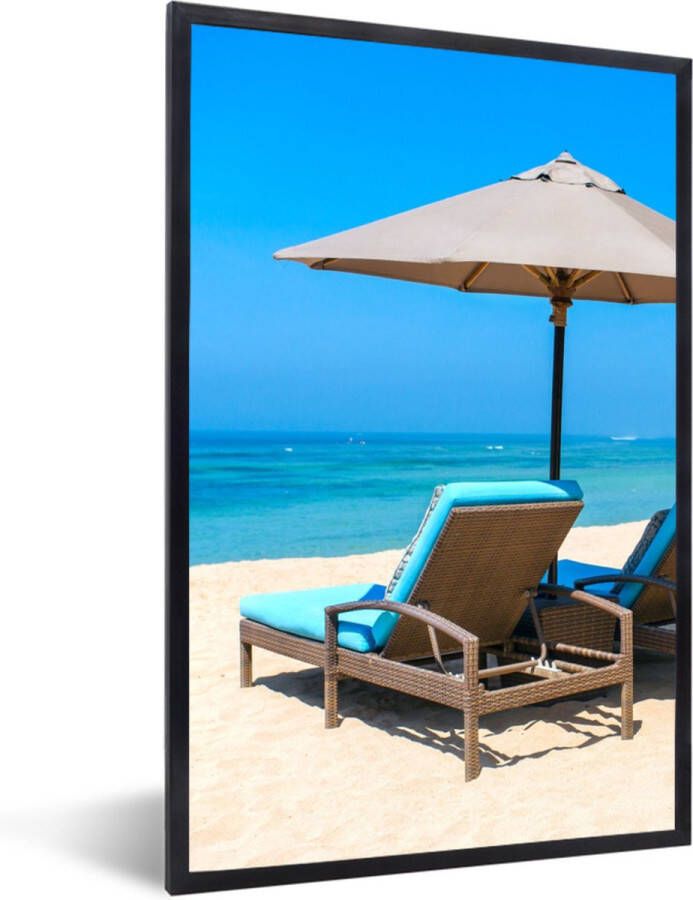 PosterMonkey Fotolijst incl. Poster Strandstoel Parasol Zomer Zee 60x90 cm Posterlijst