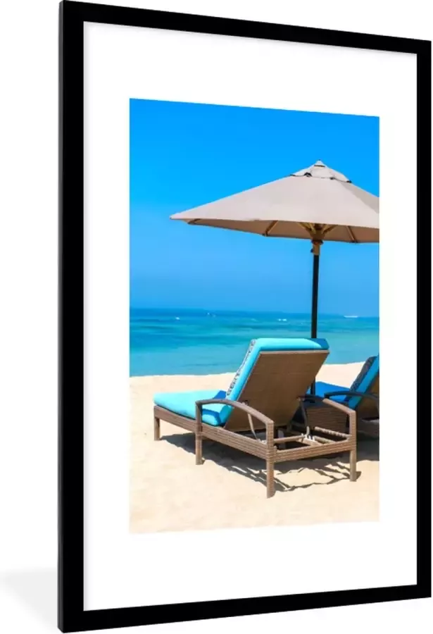 PosterMonkey Fotolijst incl. Poster Strandstoel Parasol Zomer Zee 60x90 cm Posterlijst