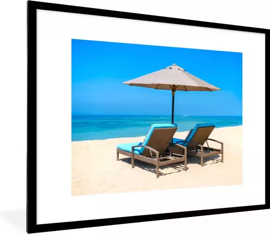 Poster in lijst Fotolijst 80x60 cm Posters Strandstoel Parasol Zomer Zee Posterlijst zwart Decoratie Wanddecoratie woonkamer Muurdecoratie slaapkamer
