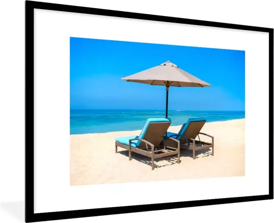 Poster in lijst Fotolijst 90x60 cm Posters Strandstoel Parasol Zomer Zee Posterlijst zwart Decoratie Wanddecoratie woonkamer Muurdecoratie slaapkamer
