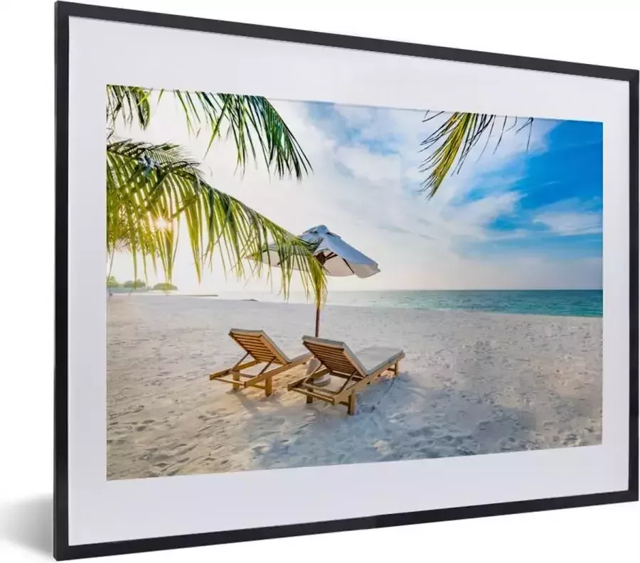 PosterMonkey Fotolijst incl. Poster Strandstoel Parasol Zonsondergang 40x30 cm Posterlijst