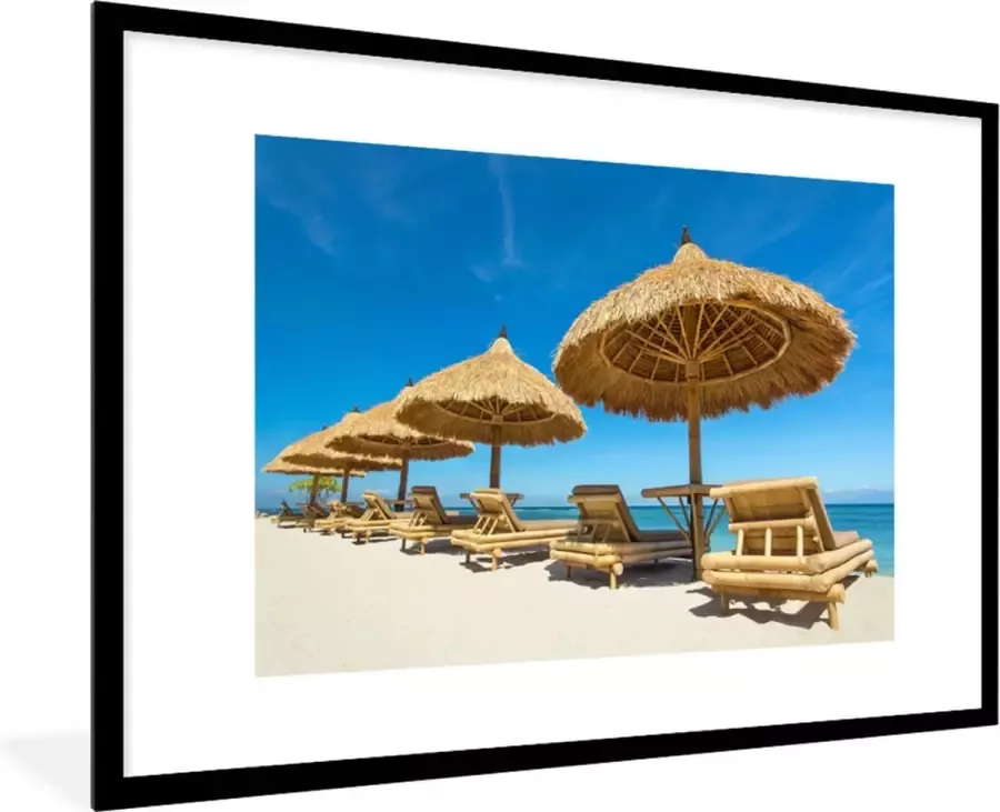 PosterMonkey Fotolijst incl. Poster Strandstoel Strand Parasol Zee Zomer 120x80 cm Posterlijst - Foto 2