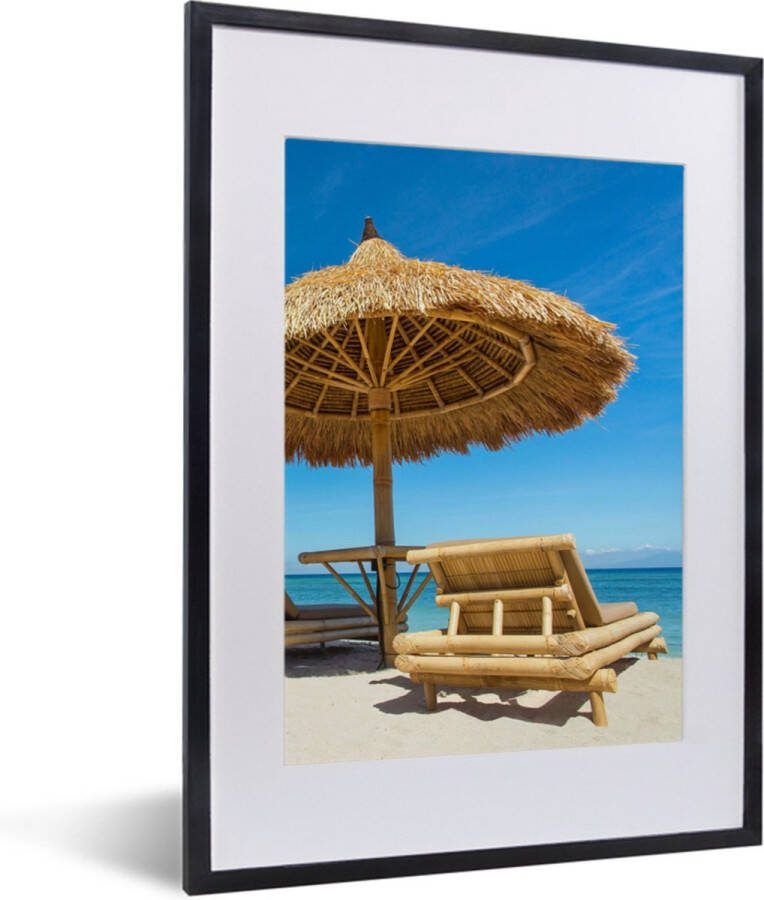 PosterMonkey Fotolijst incl. Poster Strandstoel Strand Parasol Zee Zomer 30x40 cm Posterlijst