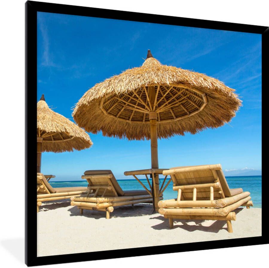 PosterMonkey Fotolijst incl. Poster Strandstoel Strand Parasol Zee Zomer 40x40 cm Posterlijst