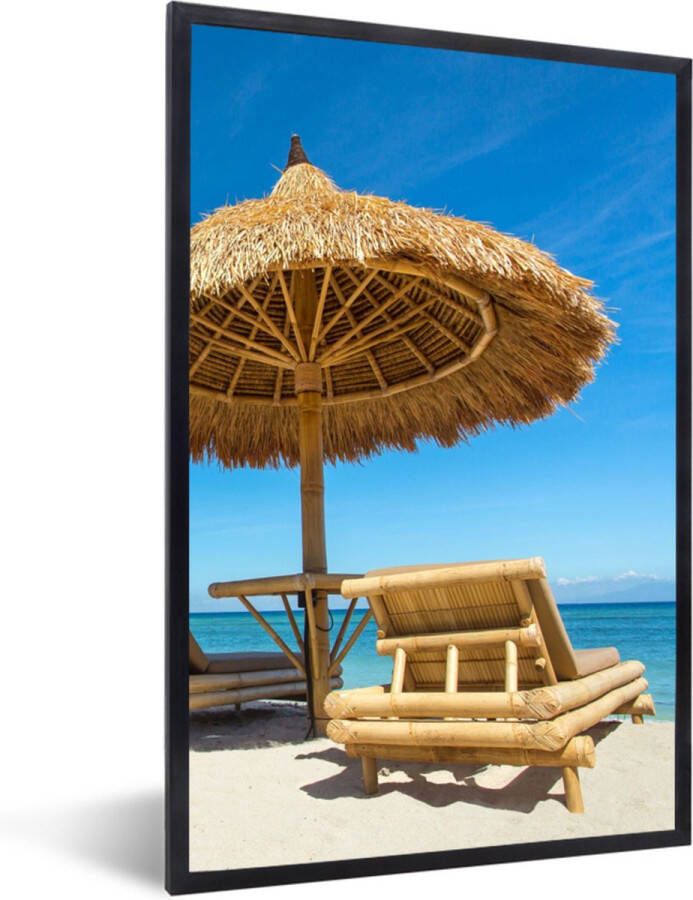 PosterMonkey Fotolijst incl. Poster Strandstoel Strand Parasol Zee Zomer 40x60 cm Posterlijst