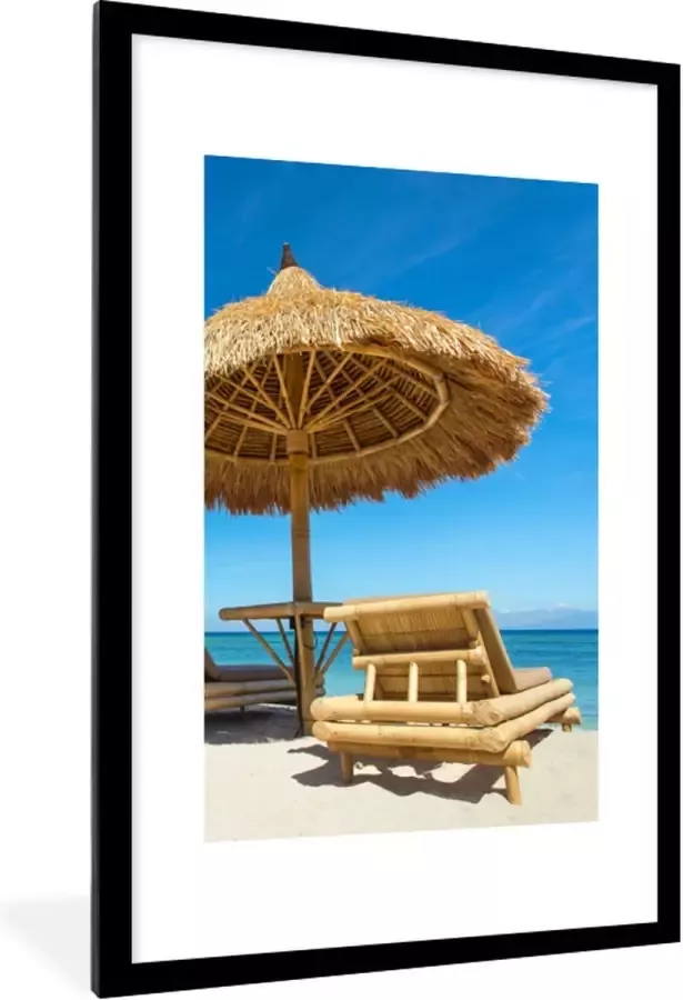 PosterMonkey Fotolijst incl. Poster Strandstoel Strand Parasol Zee Zomer 80x120 cm Posterlijst - Foto 2