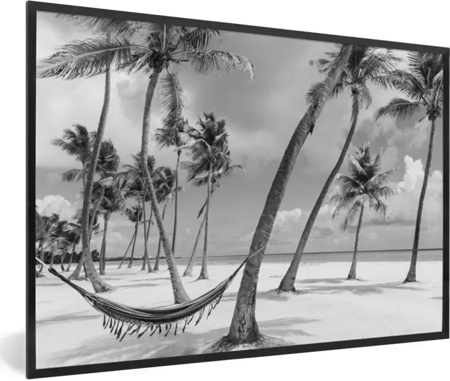 Poster in lijst Fotolijst 120x80 cm Posters Uitsnede hangmat op strand in Dominicaanse Republiek Posterlijst zwart Decoratie Wanddecoratie woonkamer Muurdecoratie slaapkamer