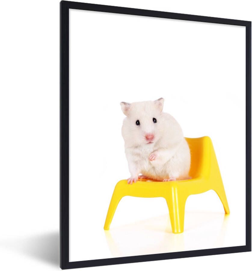 PosterMonkey Fotolijst incl. Poster Witte hamster op een gele stoel 30x40 cm Posterlijst