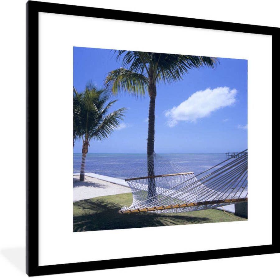 PosterMonkey Fotolijst incl. Poster Zee Hangmat Palmboom 40x40 cm Posterlijst