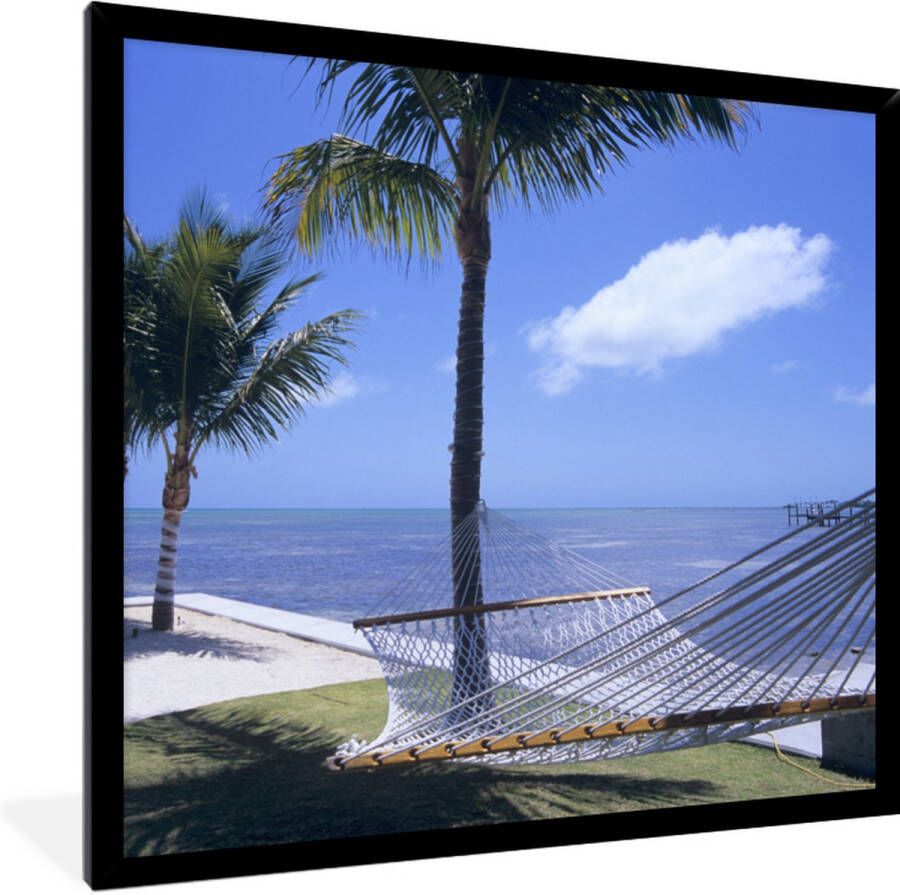 PosterMonkey Fotolijst incl. Poster Zee Hangmat Palmboom 40x40 cm Posterlijst