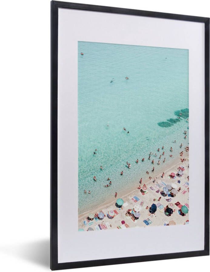 PosterMonkey Fotolijst incl. Poster Zee Strand Parasols Blauw Zomer 40x40 cm Posterlijst - Foto 2